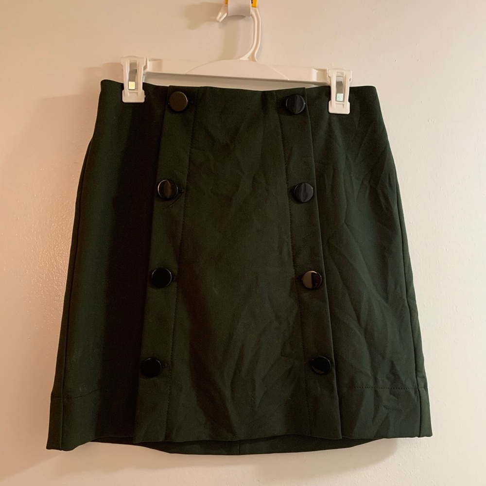 Dark Green A-Line Skirt with Black Button Detail
